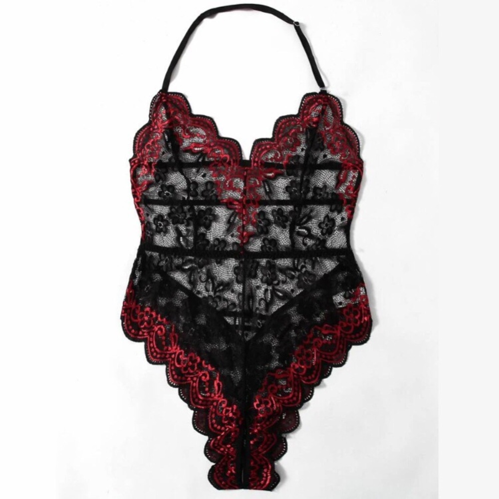 New Black & Red Medium Lace Bodysuit Lingerie